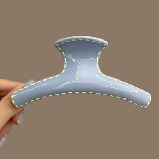 韩国高级感雾霾蓝发夹女小众简约纯色抓夹气质盘发鲨鱼夹法式发抓