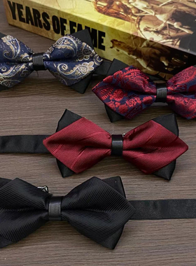 男士领结伴郎新郎酒红黑色蓝色纯色衬衫结婚婚礼英伦韩版蝴蝶结女