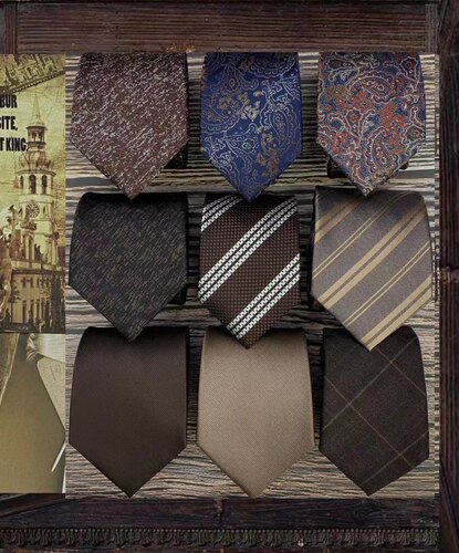 复古手打领带咖啡色免打结卡其色