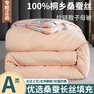 桐乡纯手工真丝蚕丝被100%桑蚕丝夏凉被子母被二合一春秋婚庆被芯