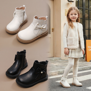 妙趣儿 女童加绒公主短靴2025秋冬新款 儿童小女孩软底宝宝皮靴子