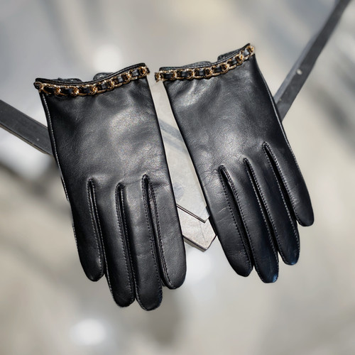 加绒羊皮手套开车半掌链条