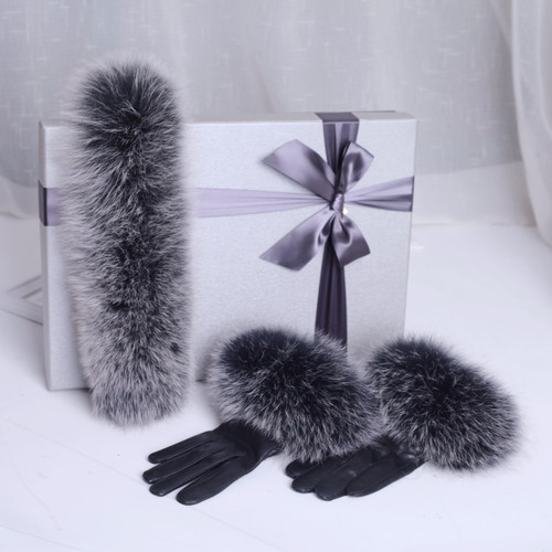 狐狸毛新年情人节礼物羊皮手套