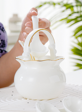 描金花篮勺子笼家用汤勺收纳盒勺筒陶瓷厨房叉勺筷收纳筷子筒筷篓