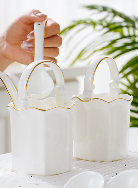 骨瓷描金叉勺筷篓家用汤匙收纳花篮勺子笼勺筒厨房餐具收纳盒筷筒