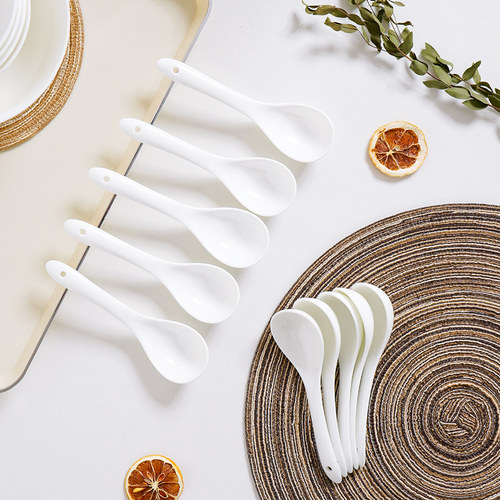 小汤勺骨瓷纯白简约家用长柄饭勺