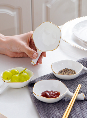 4个描金创意骨瓷蘸料筷架筷子托家用小菜碟味碟陶瓷多用点心筷托