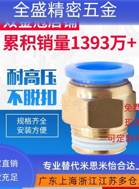 模具气动气管快速插接头公制螺纹直通水咀嘴PC4/6-M6/M8/M10/M12