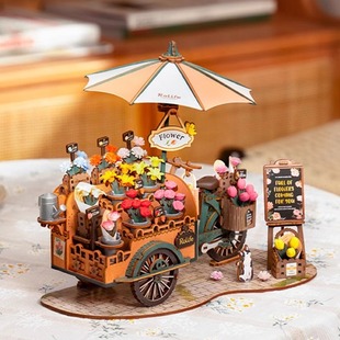 若来繁花满车木质3d立体拼图花车造物集积木成人diy手工拼装模型