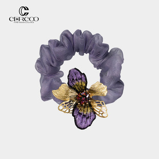 Cercoo 奢蔻莫奈花园小径系列鸢尾花大肠圈发圈复古扎头发皮筋粗
