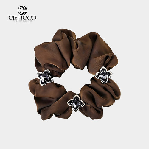 Cercoo/奢蔻醒时春茶大肠发圈头饰缎面头花马尾发绳低丸子头发圈