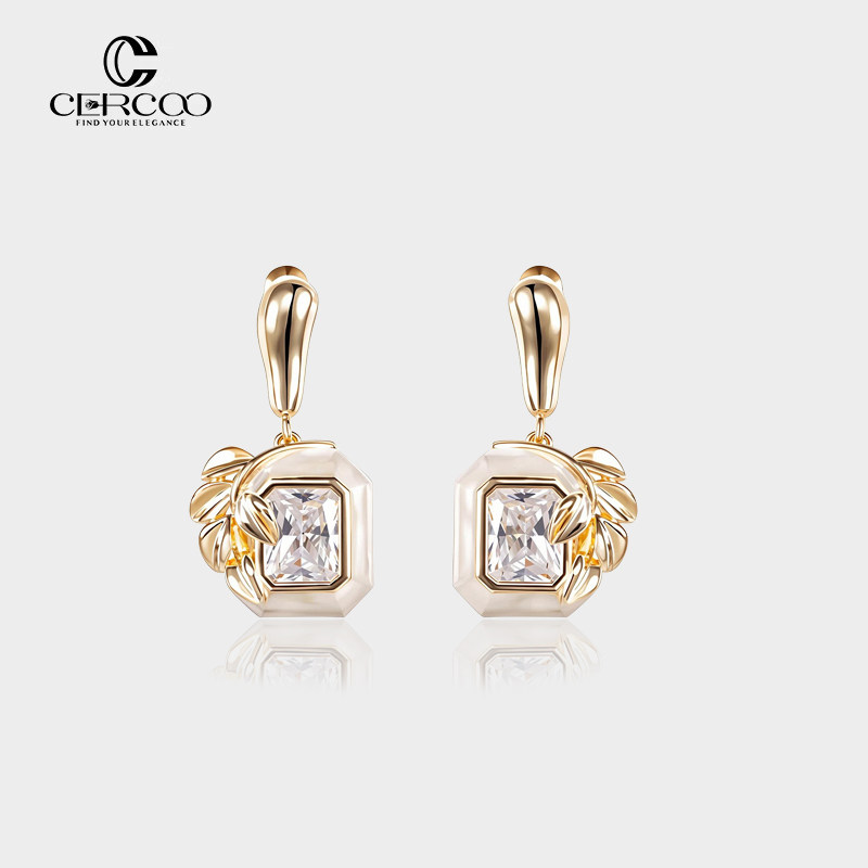 Cercoo/奢蔻浮宫藏品叶脉水晶耳钉2023年冬季法式个性美拉德耳环