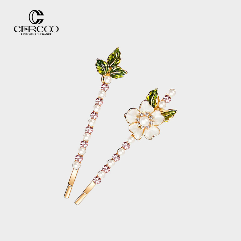 Cercoo/奢蔻幽幽栀玉滴油花朵一对一字边夹刘海夹盘发侧夹发饰女