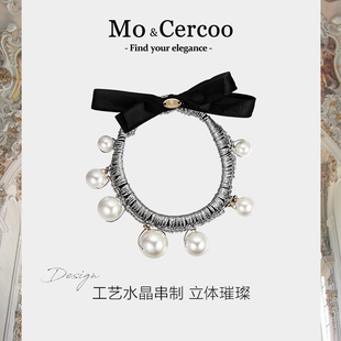 Mo＆Cercoo珍珠礼赞手工编织蝴蝶结发圈百搭发绳扎马尾皮筋优雅