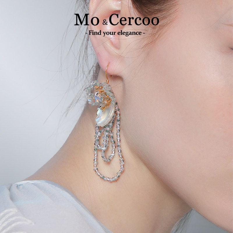 Cercoo/奢蔻玉兰晶萃原创手工编织水晶耳环晚宴高级感流苏耳饰品