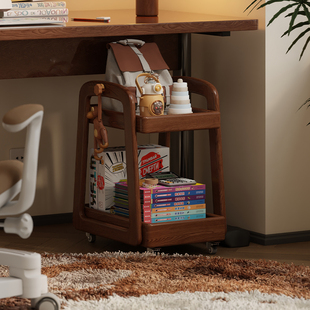 实木儿童书包架小户型床边置物架可移动零食收纳柜子书桌旁小推车