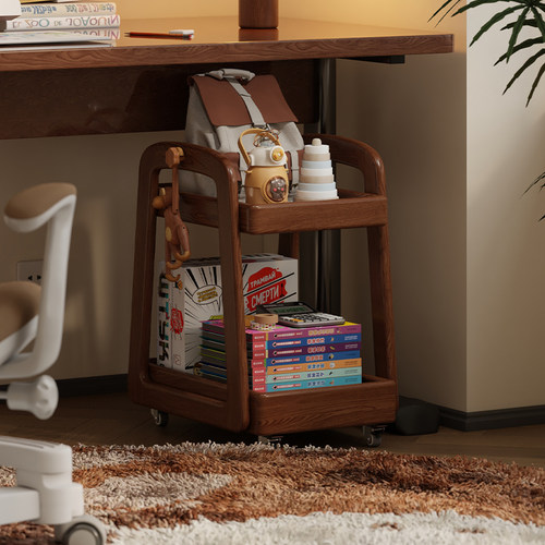实木儿童书包架小户型床边置物架可移动零食收纳柜子书桌旁小推车