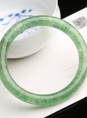手镯天然绿草莓晶满水晶深绿籽女款手饰冰种绿色圆条