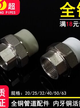 PPR内牙铜活接灰色白色20-63双头铜活接热熔水管管件配件活接头