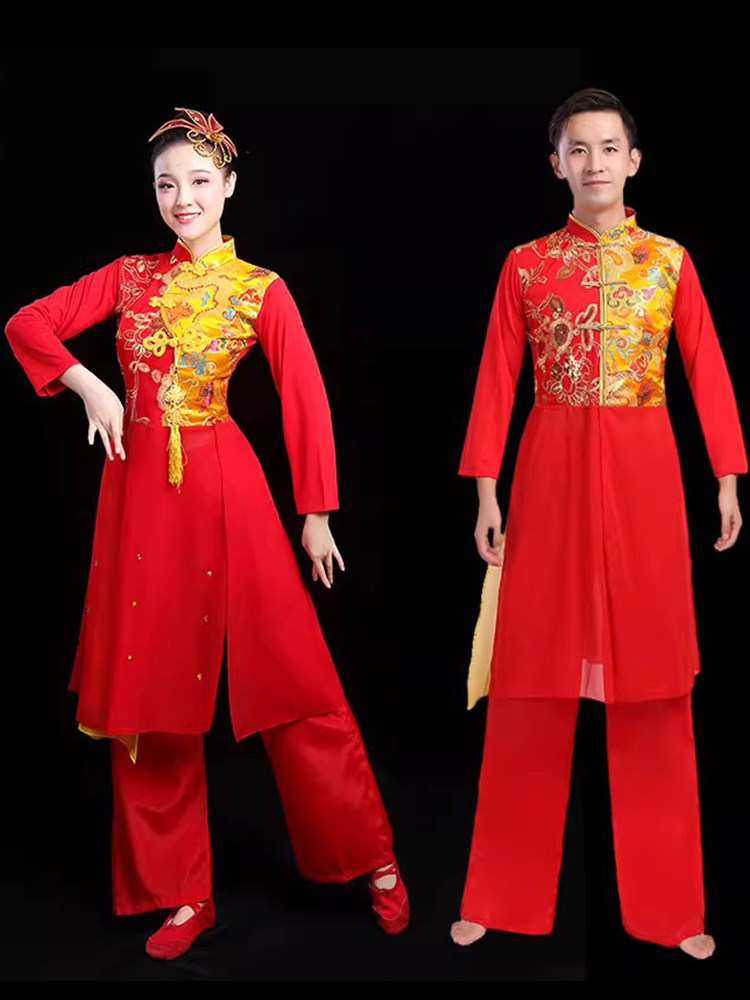 腰鼓队服装女打鼓服演出服男2023新款中国风成人水鼓舞秧歌舞蹈服