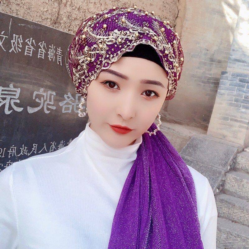 头巾子绣花烫钻帽方便盖