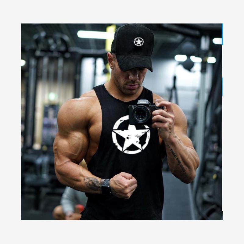 men clothes大码队长背心健美服装健身房小圆领运动训练深挖棉男