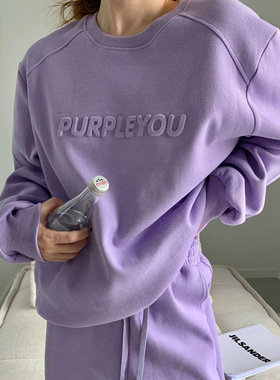 women clothes紫色运动休闲套装女2025春秋新款时尚气质宽松卫衣