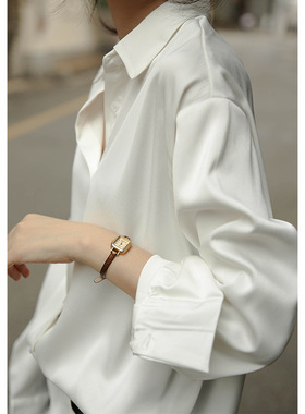 women clothes人鱼姬白色衬衫女设计感小众缎面waitmore衬衣复古