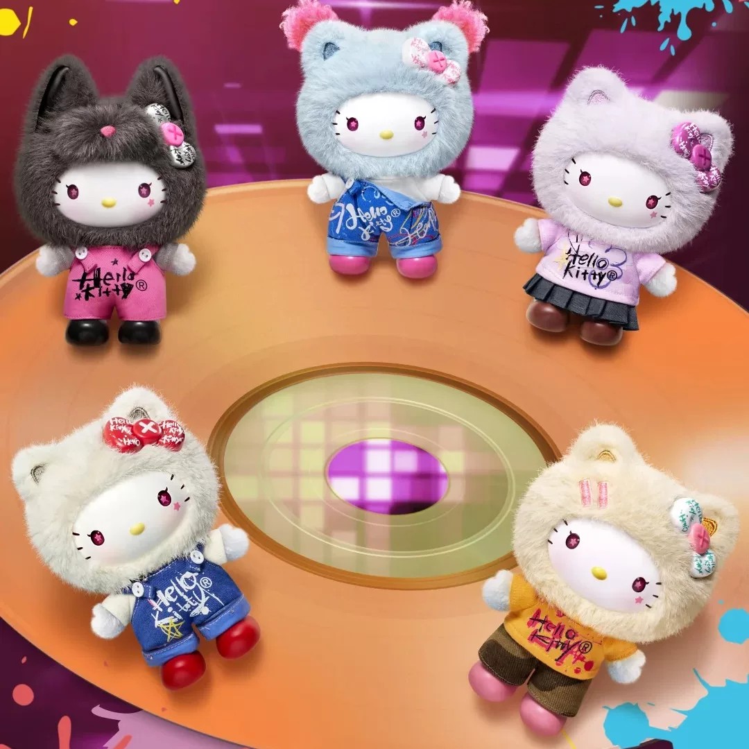 官方正品名创优品HelloKitty涂鸦艺术系列搪胶毛绒盲盒凯蒂猫挂件