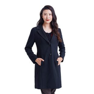 玫而美品牌时尚修身长袖风衣女端庄大气中长款秋冬毛呢外套大衣