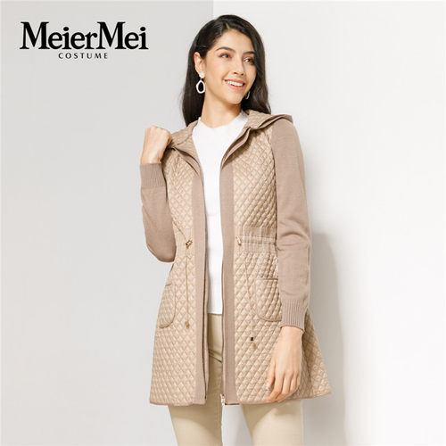 玫而美品牌简约驼色薄女秋冬棉服