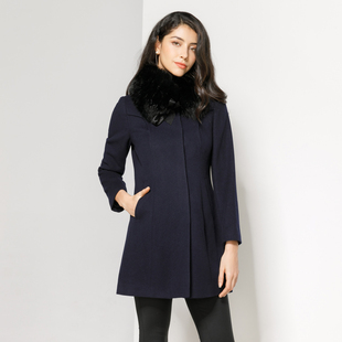 玫而美羊毛大衣女中长款圆领毛领收腰修身显瘦优雅冬季毛呢外套