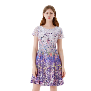 玫而美品牌专柜同款时尚修身碎花连衣裙女中长款连身裙MXLQ63800