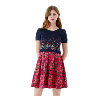 玫而美品牌专柜同款桑蚕丝气质优雅定位花假两件连衣裙MXLQ62200