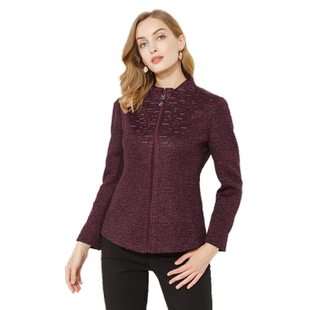 玫而美外套女短款针织提花条纹修身显瘦宫廷风通勤春秋上衣