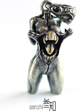 复古diy做旧纯铜男女潮流个性暗黑哥特朋克 心魔 黄铜吊坠项链