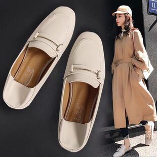 女鞋 春季 2019新款 网红百搭休闲乖乖韩版 豆豆鞋 温柔小皮鞋 平底单鞋