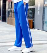 初中高中小学生蓝色校裤 藏青色直筒两条杠运动裤 子男女夏季 校服裤