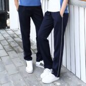 冬季 初高中藏青色校裤 加绒加厚 子中小学生一条杠运动裤 纯棉校服裤