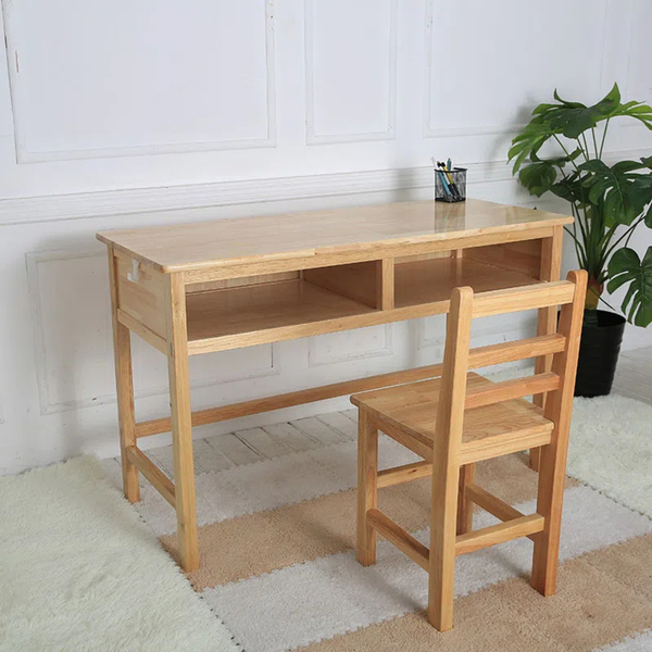 整体实木一体双人课桌椅学生免安装 家用简约培训写字台书桌学习桌