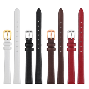 适配FILA斐乐616 674 645聚利时表 小尺寸真皮手表带女白粉红黑色