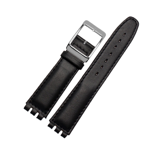 适配swatch斯沃琪YIS415/414真皮凹凸口三叉扣皮带手表带男女17mm