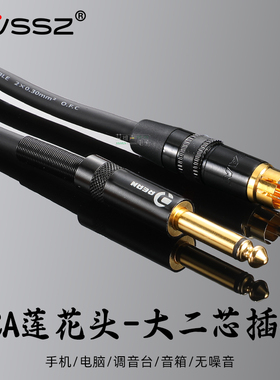 REAN镀金莲花线rca转6.35大二芯调音台DVD影音6.5音频线直插碟机