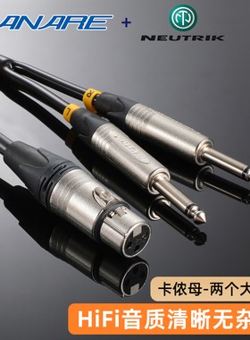 优曲克canare进口卡侬母转2个6.35一分二6.5双大二芯调音台音频线