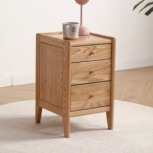 全实木窄床头柜现代简约床边柜卧室整装储物收纳柜落地橡木抽屉柜