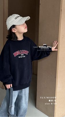 童装2025秋冬新款加绒男女童韩版字母印花卫衣中大童上衣一体绒