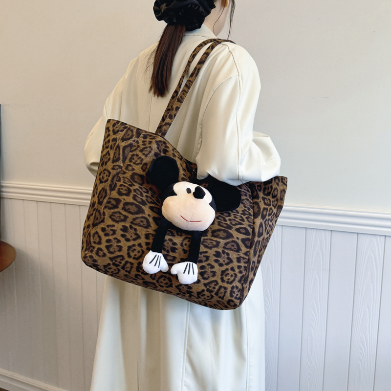 米奇豹纹帆布包通勤大容量托特包