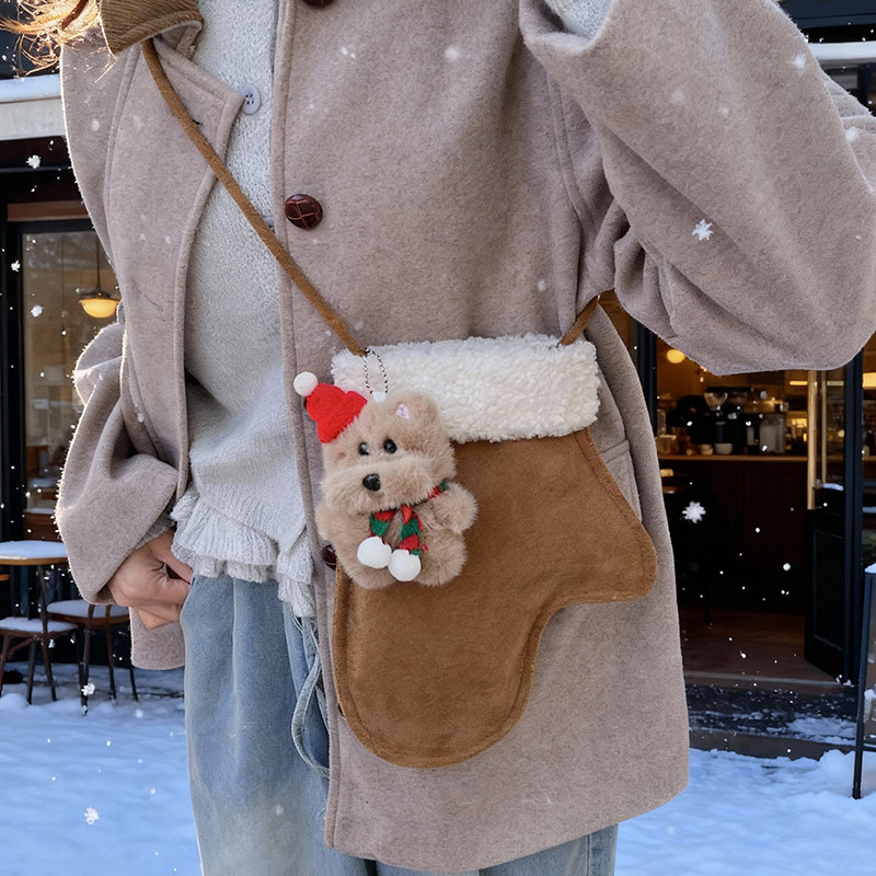 冬季新款时尚羊羔毛手套包包复古磨砂麂皮绒手提包毛绒单肩斜挎包