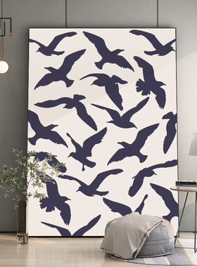 起贝蓝色北欧客厅装饰画极简挂画沙发背景墙大幅巨幅落地画玄关画