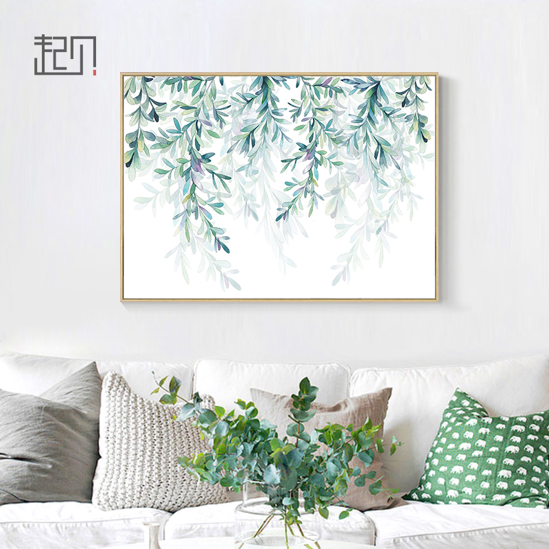 起贝 北欧小清新植物餐厅装饰画饭厅绿植挂画客厅横款树叶墙壁画图片